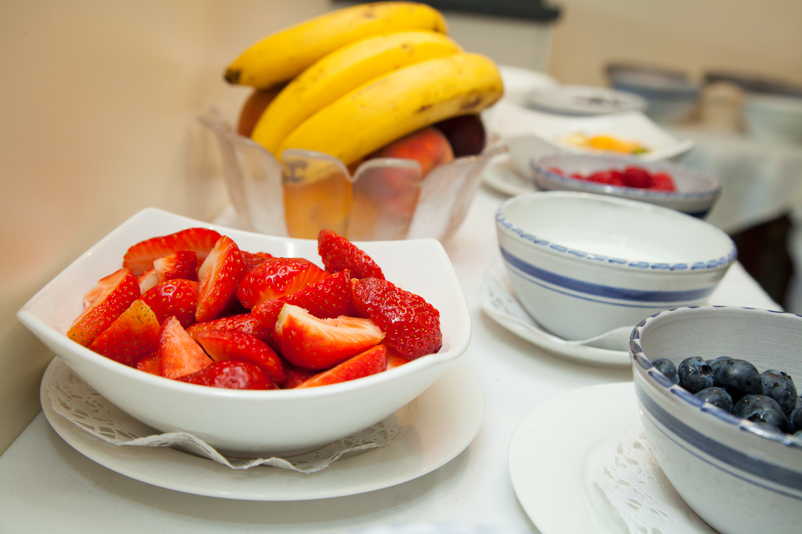 Fresh fruit and compotes are available